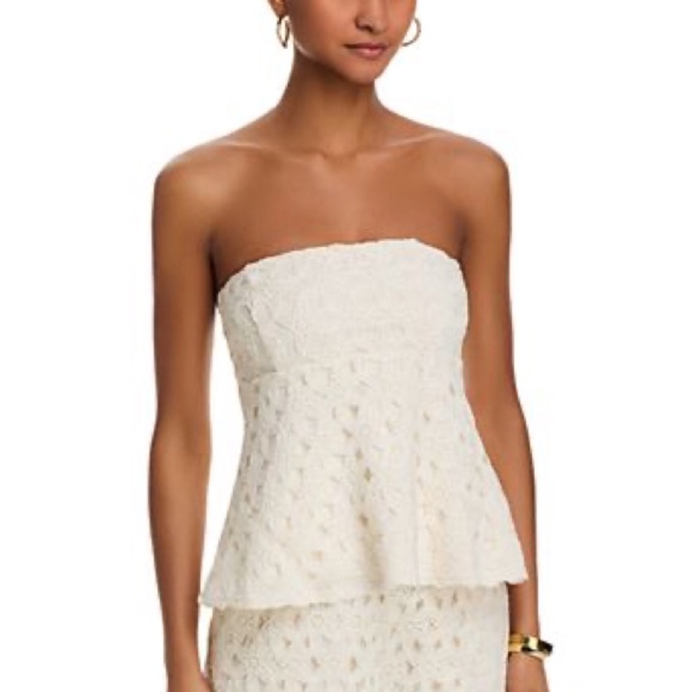 J. Crew Cream Strapless Lace Peplum Top